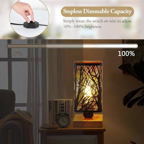 Forest Set of 2 Rustic Dimmable Table Lamps with Shadow Projector for Bedroom & Living Room