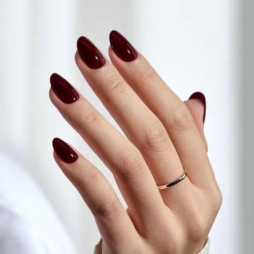 BTArtbox Short Oval Dark Red Press On Nails Kit - Coffee Bean Variation