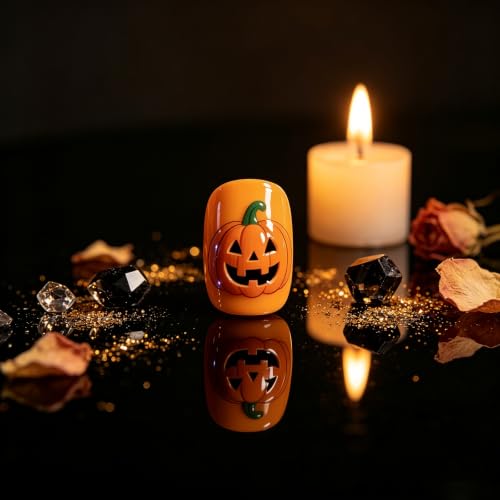 Halloween Press On Nails - Cute Short Oval Glossy Fake Nails with Variation Halloween Nails-011