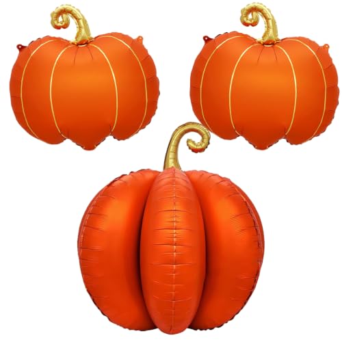 Halloween Pumpkin Balloons Set - 3 Assorted Foil & 3D Orange Pumpkins