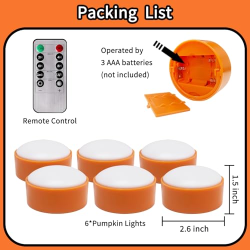 6 Pack Halloween LED Pumpkin Lights with Remote & Timer - Flickering Flameless Jack-O-Lantern Candles