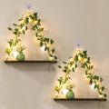 Floating Plant Shelves with Lights - Green Leaf Style, 2-Piece Set