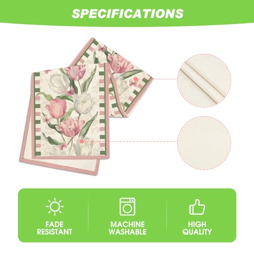 Pink Tulip Bloom Floral Table Runner 13x48 Inch Spring Summer Home Decor