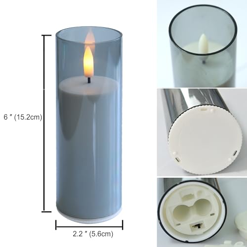Flameless Candles with Remote & Timer Set of 6 - 2x6 inch Grey Battery Candles