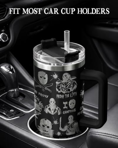 CreepyBlack2 40 oz Insulated Halloween Horror Characters Tumbler with Handle