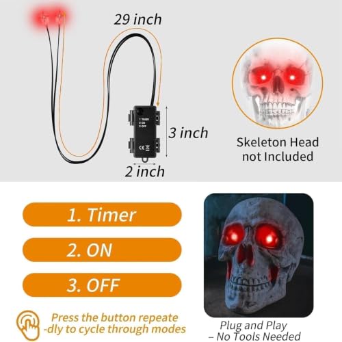 LED Glowing Eyes for Skeletons Halloween Light Up Eyes - Red 2 Sets - Waterproof & Timer