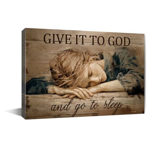 Give It To God And Go To Sleep Wall Art - Christian Bible Verse Poster 8x12 Inches with Frame - White Variation
