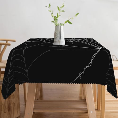 Black Spider Web Tablecloth 70x70 Inches Halloween Waterproof Square Cover