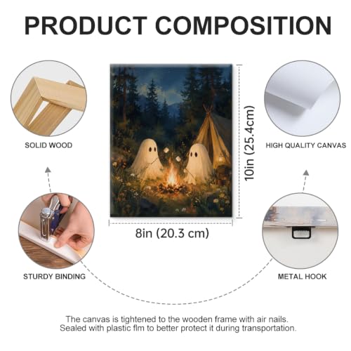 Halloween Ghost Wall Art Canvas Print - Framed Forest Campfire Scene - Variation of Halloween-13