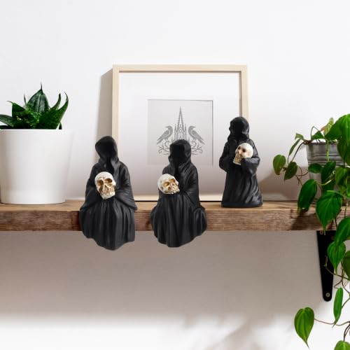 Halloween Gothic Resin Grim Reaper Figurines Set - Dark Tabletop Decor, 3 Pieces