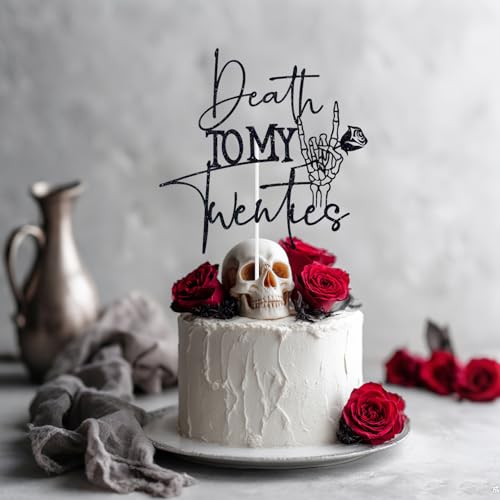 Black Glitter Death to My Twenties Cake Topper - Gothic Birthday Decor - Black-Twenties