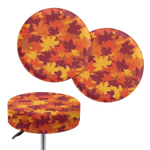 Fall Maple Leaf Bar Stool Cover Set of 2 - Elastic Washable 14-16 Inch for Round Stools