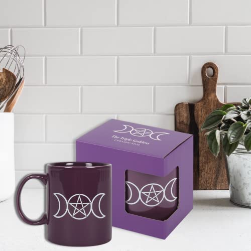 Gothic Purple Triple Moon Mug - Ceramic Witch Symbols Coffee Cup, 11 FL OZ