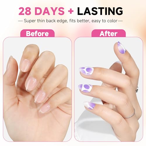 UNA GELLA Extra Short Almond Gel Nail Tips A01 - 312pcs, Clear, Deep Matte