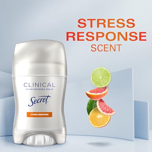 Secret Clinical Strength Antiperspirant Deodorant for Women, Stress Response, 100hr Sweat & Odor Protection, 3X Stress Protection with Hyaluronic Acid, PH Balanced, Invisible Solid, 1.6 oz (Pack of 3)