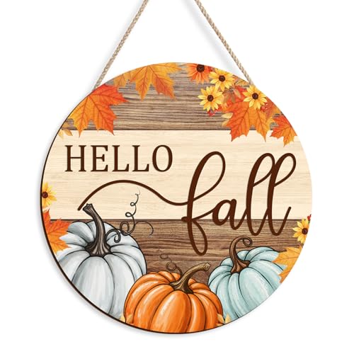 Fall Welcome Sign - Rustic Teal Pumpkin Patch Front Door Decor 12x12in
