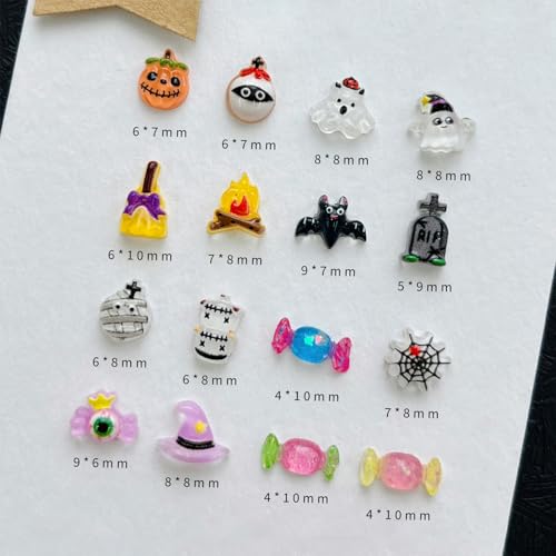 Pink Halloween Nail Charms Set - 100pcs Cute 3D Pumpkin, Ghost & Web Designs