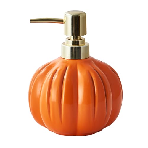 Halloween Pumpkin Soap Dispenser - Orange Ceramic Refillable Liquid Pump Bottle - Fall Decor