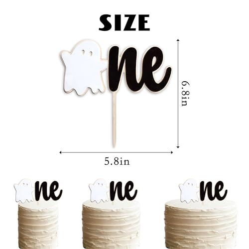 Ghost Cake Topper with Stars and Heart - Halloween First Birthday Decoration - Black & White Variation