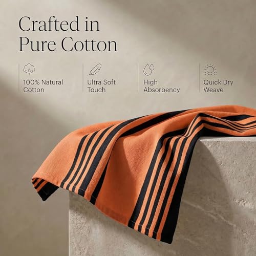 Urban Villa Cotton Kitchen Towels Set of 6 - 20x30 Inches, Orange & Black