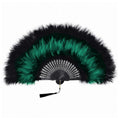 1920s Marabou Feather Folding Hand Fan - Black Green Vintage Flapper Accessory