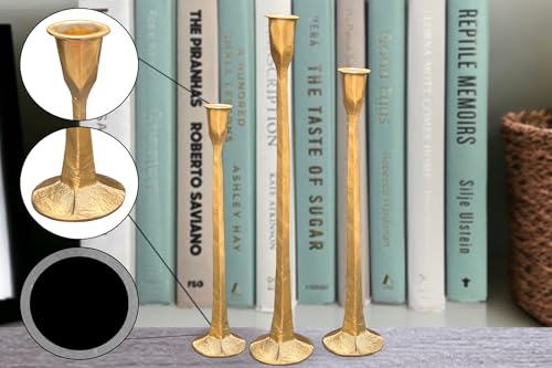 Set of 3 Wrought Iron Taper Candle Holders - Gold Rustic Decor for Wedding & Home