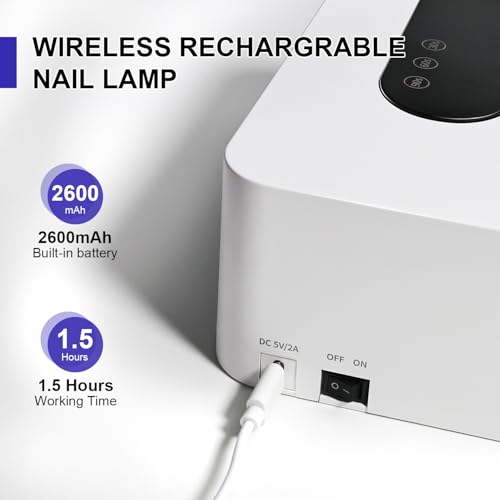 JODSONE UV Nail Lamp Rechargeable Portable with LCD Display & 3 Timers - White H10-2