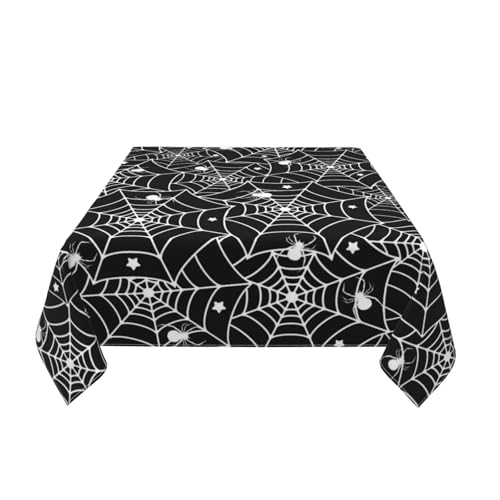 Halloween Tablecloth Square 60x60 Inch Spider Web & Stars Stain Resistant Polyester