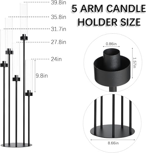 2-Pack Tall Black Candle Holders with Acrylic Shades - Halloween Decor, 39.8"