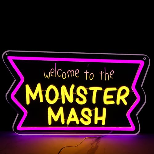 Purple Neon Sign Wall Decor - Welcome to the Monster Mash LED Light for Gaming & Party Rooms