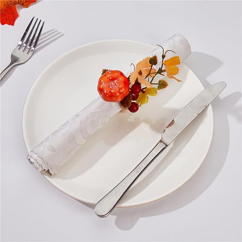 Halloween Pumpkin Eyeball Hand Napkin Rings Set - Fall Dinner Table Decor - Orange Pumpkin Variation