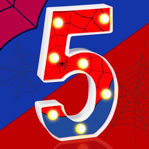 Spider Birthday Party Decoration - 5th LED Number Lights for Kids Party