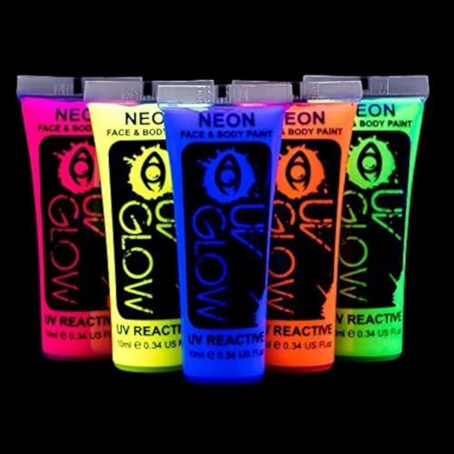 Blacklight Face and Body Paint 0.34oz Neon Fluorescent Pack of 5 - UV Reactive