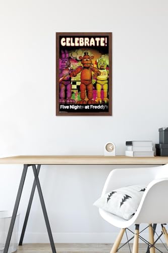 Five Nights at Freddy's Celebrate Wall Poster - Mahogany Frame, 24.3 x 16.6 Inches