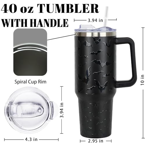 Halloween Bat 40oz Insulated Tumbler with Handle, Lid & Straw - Black Coffee Cup Gift