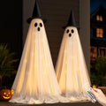 White Light Up Ghost Halloween Decorations - 2 Pack, Outdoor & Indoor, Remote & Timer