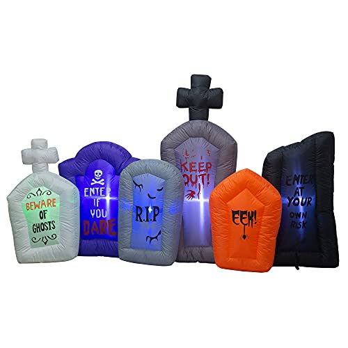 7.5 Foot Inflatable Halloween Tombstones with LED Lights - Pathway Scene Decor