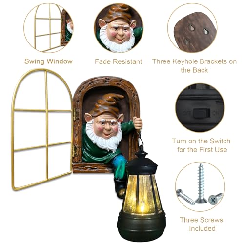 Solar Gnome Garden Decor - Tree Face Gnome Halloween Fairy Yard Art with Lantern