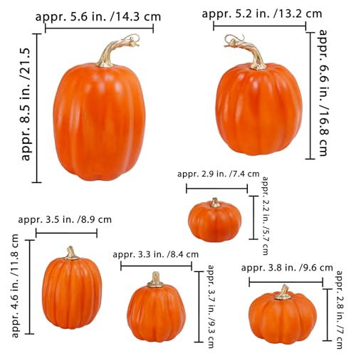 Assorted Dark Orange Artificial Pumpkins Set for Fall Decor - 10 Pcs