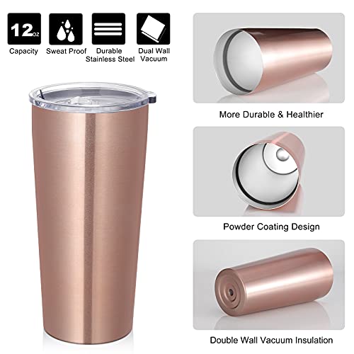20oz Stainless Steel Insulated Tumbler Set - Rose Gold / 12 Pack with Lid & Straw
