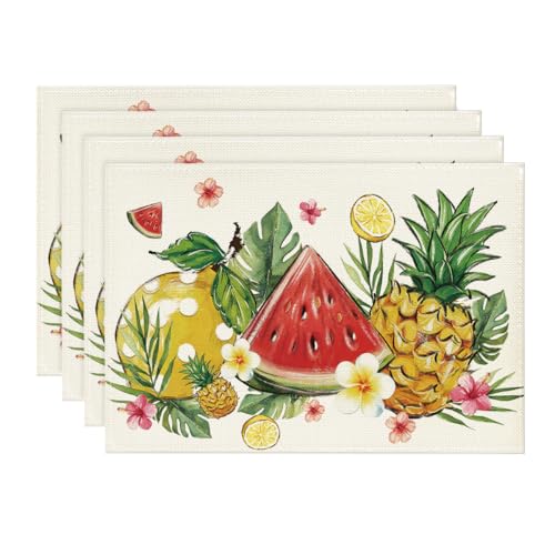 Watermelon Pineapple Lemon Fruit Summer Placemats Set of 4 12x18 Inch Dining Table Decor