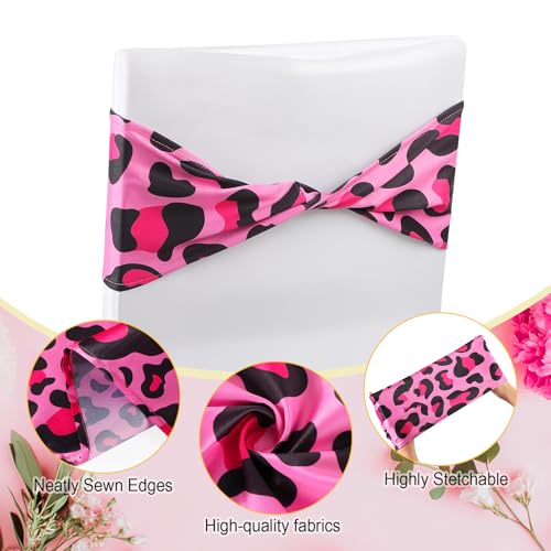 Pink Leopard Print Stretch Chair Sash Set with 6 Table Runners - Elegant Banquet Decoration
