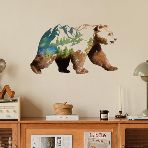 Mountain Bear Metal Wall Art - Pine Tree Wilderness Scene with Variation L