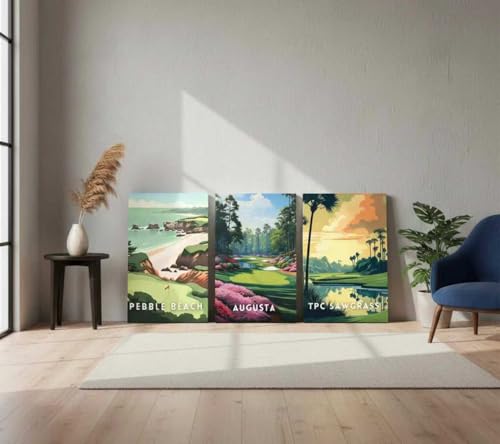 Golf Course Canvas Wall Art - Framed 16x24in Landscape Golf Scene - Country Club Wall Decor