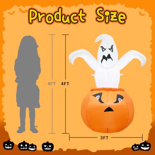 4FT Halloween Inflatable Ghost in Pumpkin Outdoor Decoration with Lights