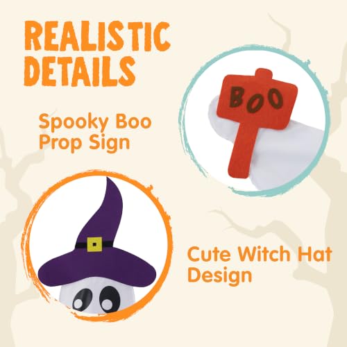 Large Outdoor Halloween Ghost Tree Wrap - 59-Inch Spooky Yard Decor with Witch Hat