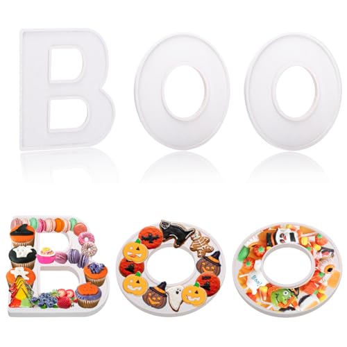 Wooden Boo Letter-Shaped Serving Platter for Halloween Snacks - White, 12 Inch