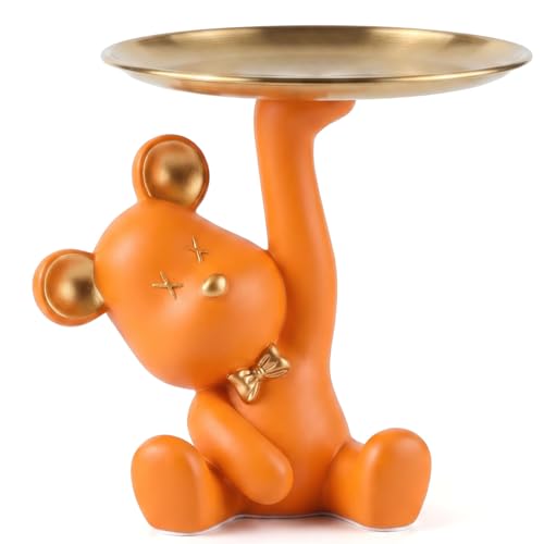 Orange Bear Figurine Tray - Resin Key & Candy Dish for Entryway & Decor