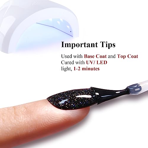 Ozzeal Glitter Gel Nail Polish - Black Iridescent Glitter, 0.5 Fl Oz Summer Sparkle