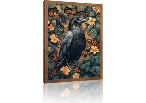 Blackbird Wall Art Canvas - Gothic Raven Nature Decor 8x10 Framed - Black